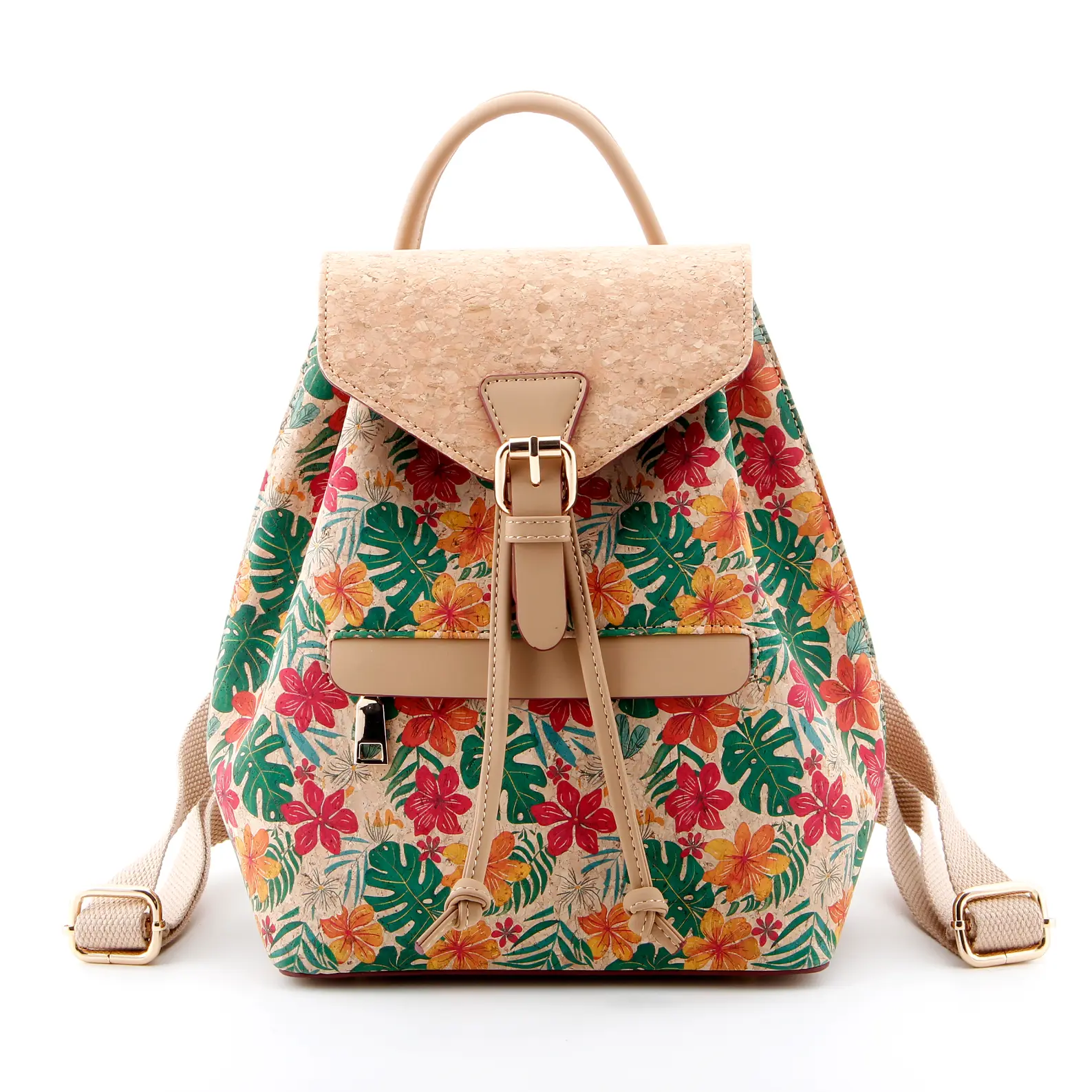 Mochila artística de cortiça com textura vintage e alças duplas